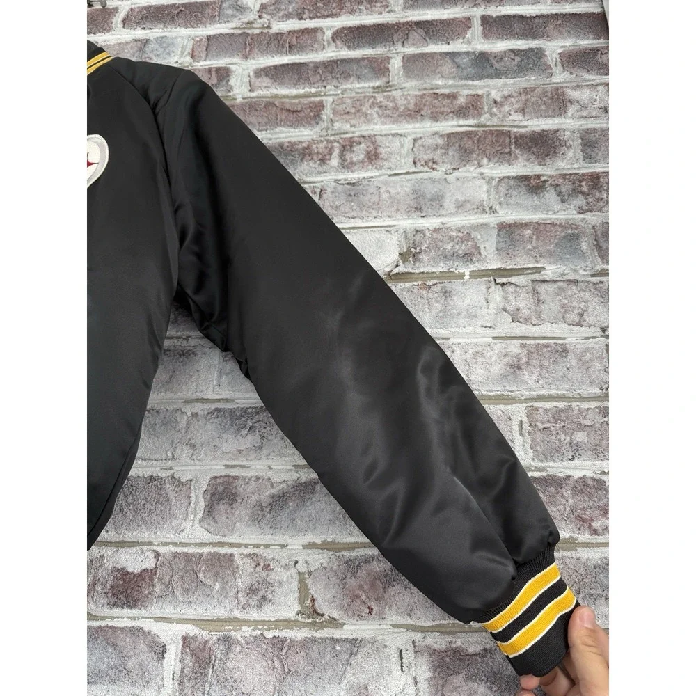 Vtg Pittsburgh Steelers Spell Out Men Large Satin Jacket Chalk Line Embroidered - Picture 12 of 16
